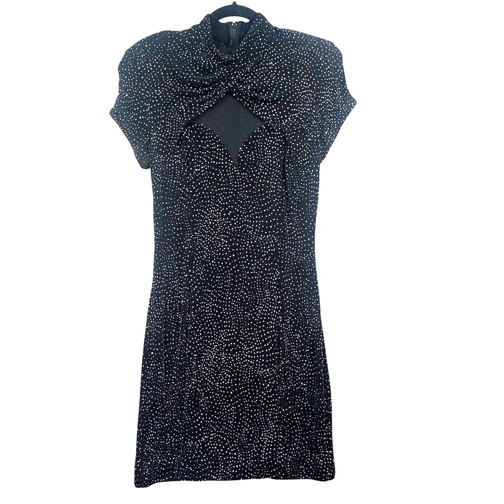 VTG 90s Black Mini Party Dress Women 10 Slinky Glitter Sheer Witchy Goth Holiday